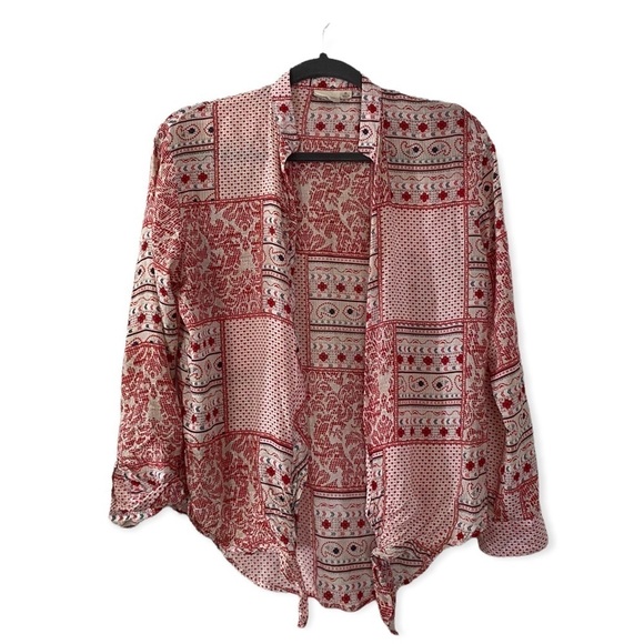 White Crow Red Patchwork Tie Front Blouse Button Down Shirt Women’s XS - Picture 10 of 10
